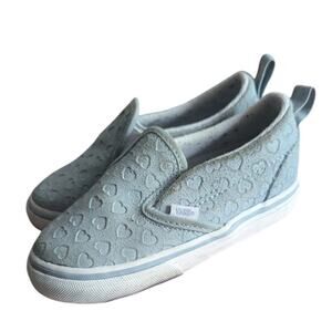 Vans Slip On Asher Shoes Kids Girls 8.5 Hearts Powder Light Blue Toddler